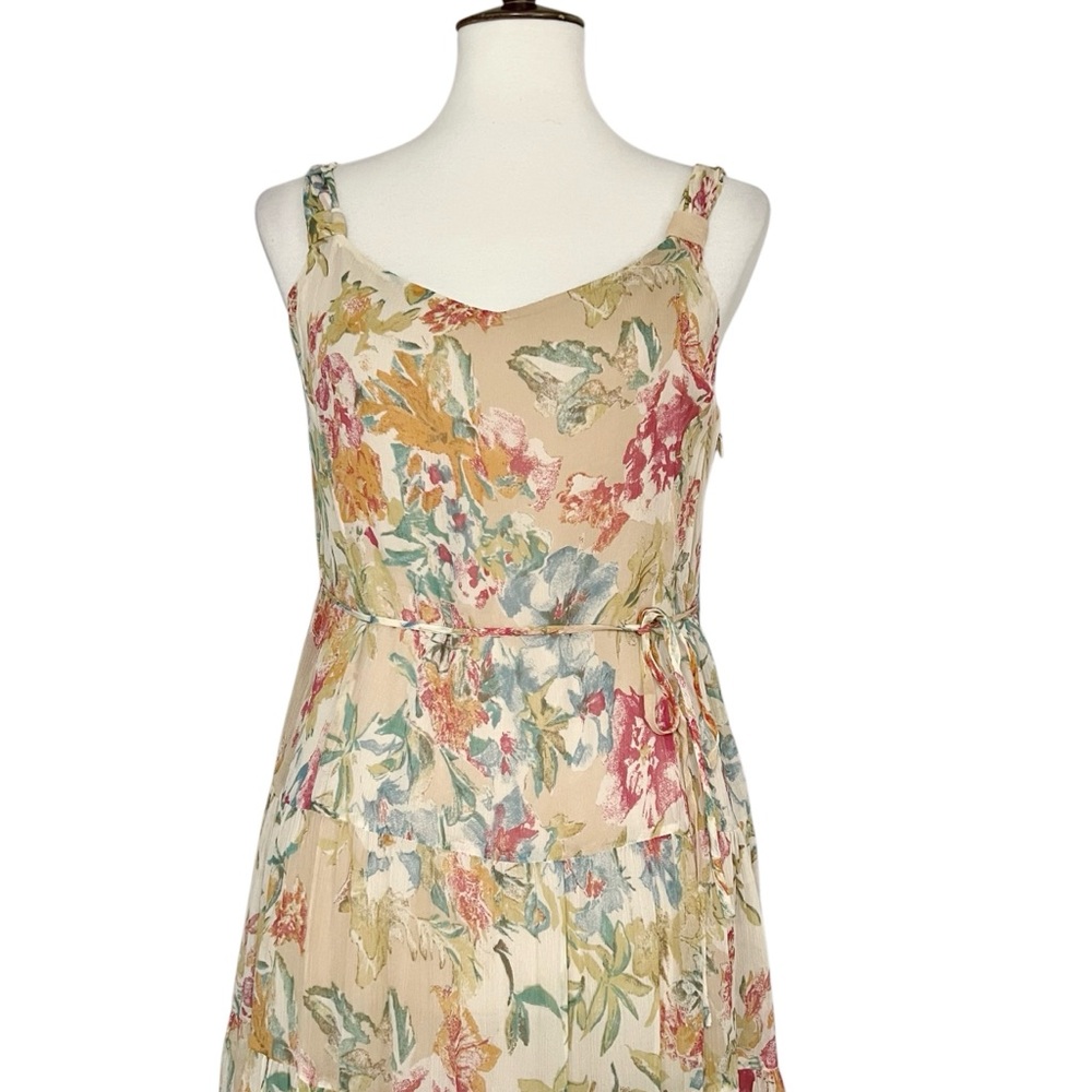 Nine West Floral‎ Sleeveless 100% Silk Tiared Dress Size 10P Dainty - Picture 5 of 12
